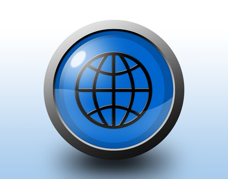 Earth icon. Circular glossy blue button.の写真素材