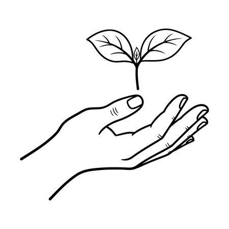 Nurturing a new beginning a gentle hand cupping a delicate sprout symbolizing growth and hopeのイラスト素材