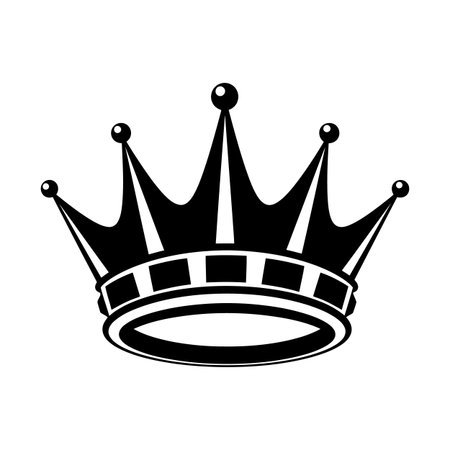 A striking black and white illustration of a royal crown featuring sharp points and a detailed band, symbolizing power and prestige.のイラスト素材