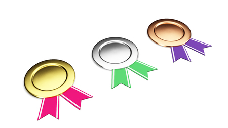 Gold, silver, bronze badges set isolated on a white background 3D illustration renderの写真素材