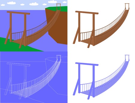 Suspension bridge in perspective view (vector)のイラスト素材