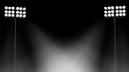 stadium flood lights turned on on a black background 3d render illustration frontの写真素材