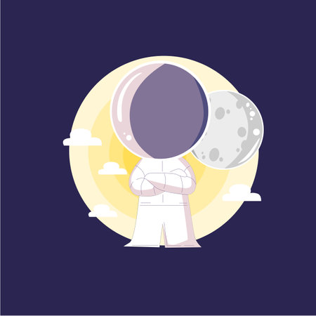 space, cosmonaut and galaxy cartoon style illustration vectorのイラスト素材