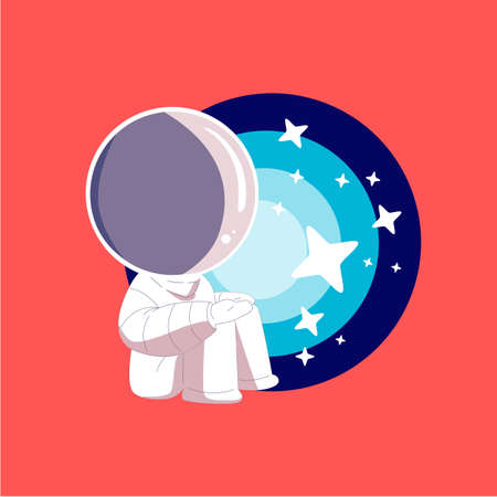 space, cosmonaut and galaxy cartoon style illustration vectorのイラスト素材