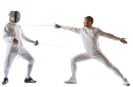 Fencing athletes or players isolated in white background.の写真素材