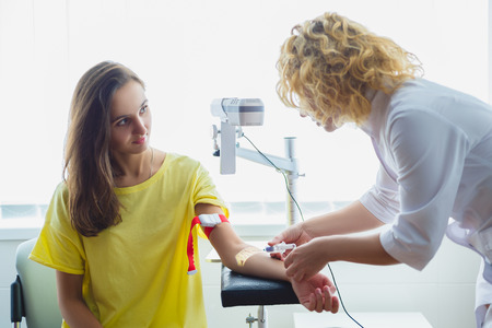 nurse preparing to make an injection for blood taking. Medical test.の写真素材