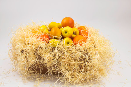 box with apples close up on white backgroundの写真素材