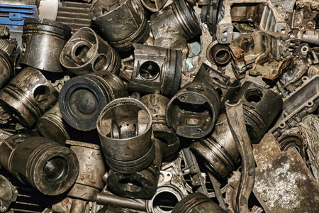 Aluminum pistons of automobile engines for recycling. Close-up.の写真素材