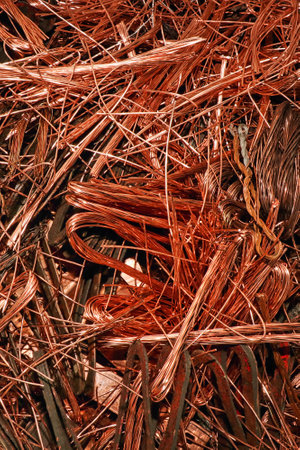 Copper mixed scrap for waste recycling, close-upの写真素材