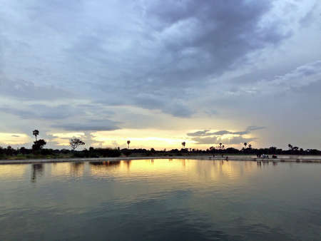 Sunset at the lakeの写真素材