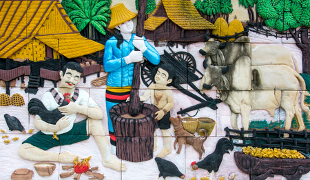 Thailand sandstone craft in Thai temple, public area, no need of property releaseの写真素材