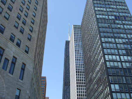 Low angle view of skyscrapers in New York City, USAの写真素材