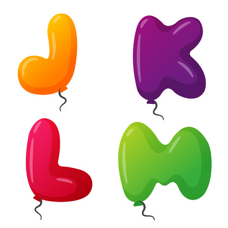 English balloon colorful alphabet on white background. Holidays and education ozone type. Greeting helium cartoon festive decoration vector illustration.のイラスト素材