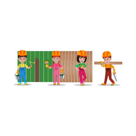 Kids builders characters vector illustrationのイラスト素材
