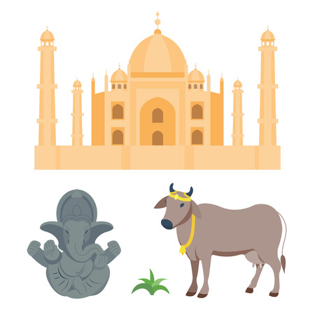 India taj mahal and budda elephant travel vector icons.のイラスト素材
