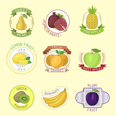 Vector fruits badges.のイラスト素材