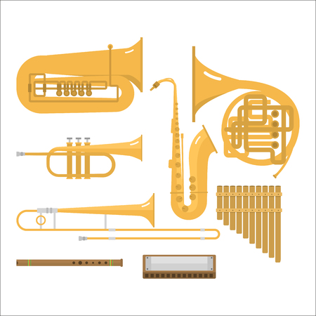 Wind musical instruments vector.のイラスト素材