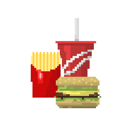 Pixel art fast food hamburger and cola icons vector.のイラスト素材