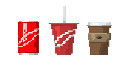 Pixel art fast drink cups vector illustration.のイラスト素材