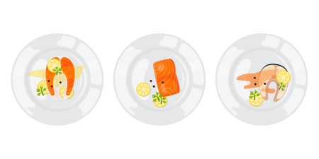 Salted red fish with lime slice vector on light background.のイラスト素材