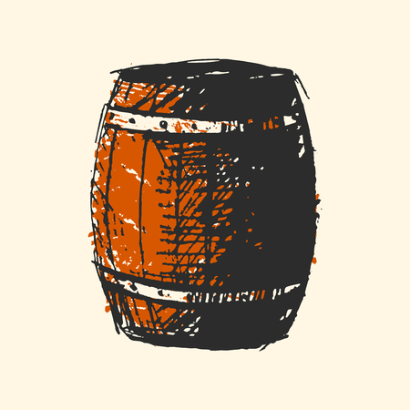 Craft beer wooden barrel pub sketch vector illustration.のイラスト素材