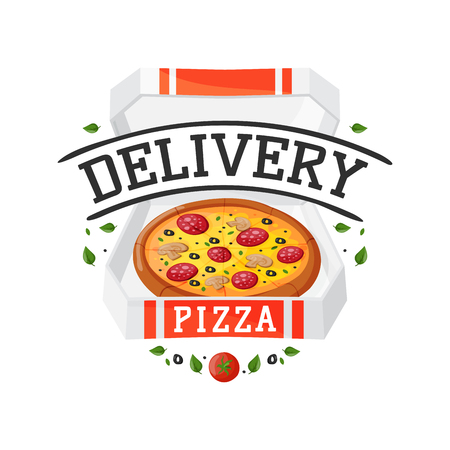 Delivery pizza badge vector illustration.のイラスト素材