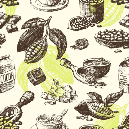 Vector cocoa hand drawn sketch seamless pattern illustration.のイラスト素材