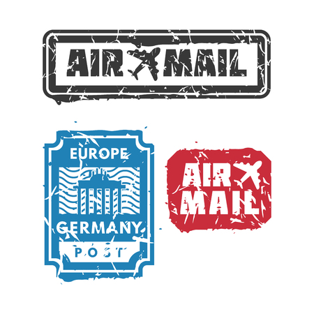 Vector set of vintage postage mail stamps.のイラスト素材