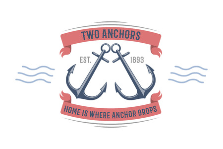 Anchor nautical and marine sailing themed label vector.のイラスト素材