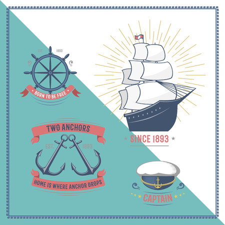 Fashion nautical and marine sailing themed label vector.のイラスト素材