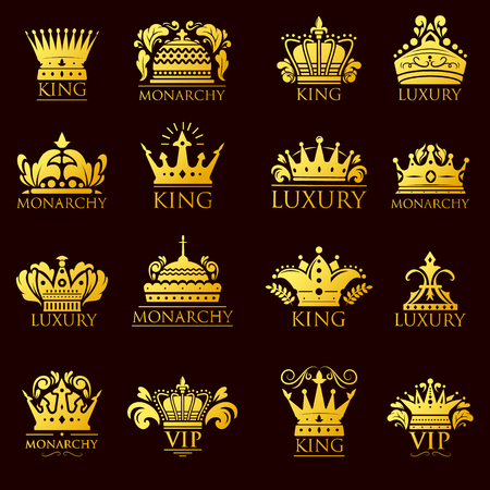 Crown king vintage premium golden yellow badge heraldic ornament icon tiara logo and luxury emblem kingdom princess baroque vector illustration.のイラスト素材