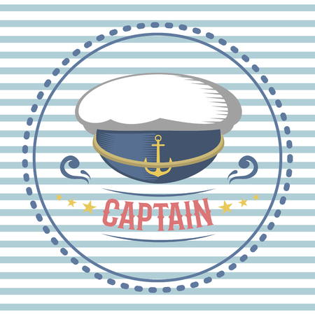 Captain hat nautical and marine sailing themed label vector.のイラスト素材