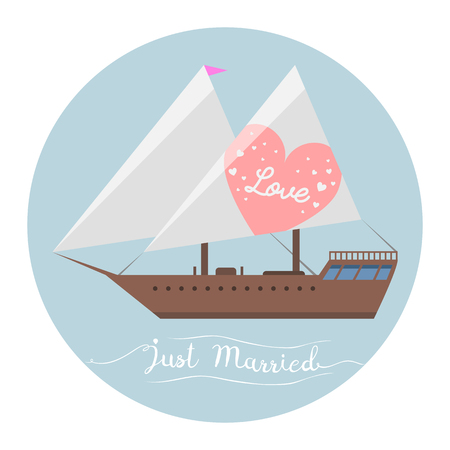 Ship wedding just married sea transportation vector illustration.のイラスト素材
