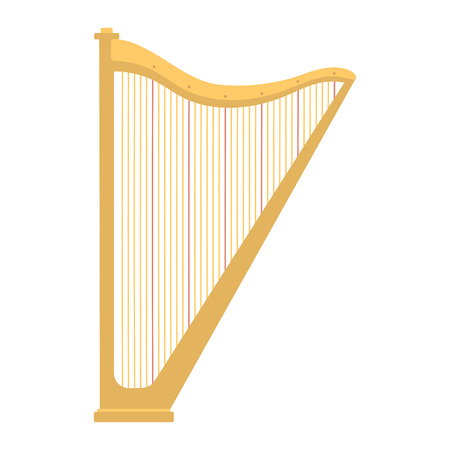 Harp icon golden stringed musical instrument classical orchestra art sound tool and acoustic symphony stringed fiddle wooden illustration.のイラスト素材