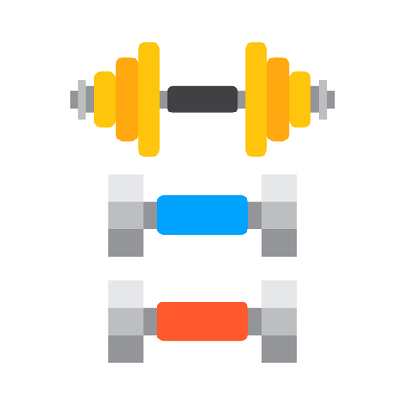 Dumbbells stack lined up rack with metal chrome gym tools center indoor workout activity and heavy equipment health workout vector illustration.のイラスト素材