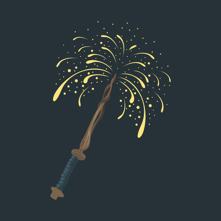 Magic wand fun fairytale imagination symbol wishes and magician stick star fantasy desires princess wizard blessing creativity play sign vector illustration.のイラスト素材