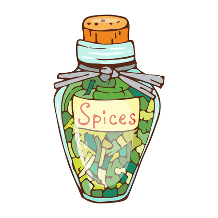 Jar with cooking ingredients pepper garlic paprika curry and seasoning hand drawn style vegetable ingredient vector illustration.のイラスト素材
