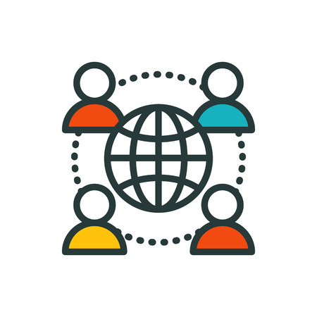 Plain illustration of a  thin lines connection people group icon outline of big data center group cloud computing system internet password access instrument vector illustration.のイラスト素材