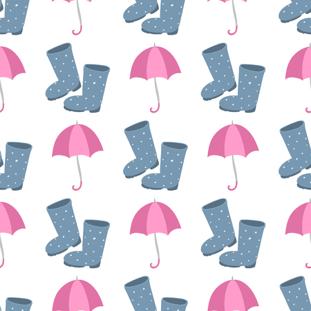 Cute multi colored umbrella rubber boots in flat design style and autumn accessory concept fashion sign vector illustration.のイラスト素材
