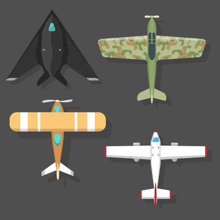 Vector airplane illustration top view and aircraft transportation travel way design journey object.のイラスト素材