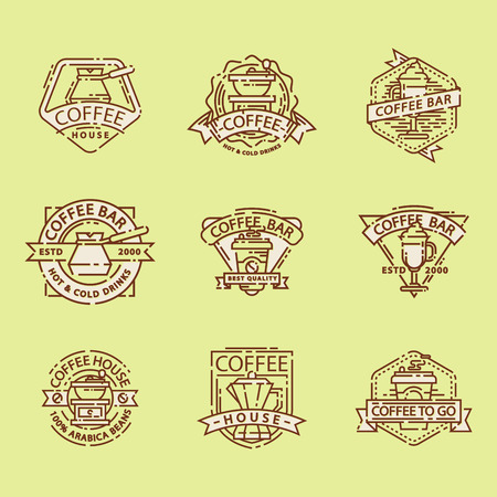 Coffee badge food thin line lettering for restaurant, cafe menu coffee house and shop sticker vector.のイラスト素材
