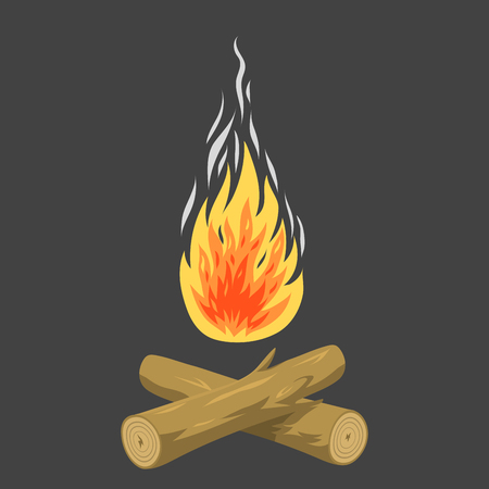 Isolated illustration of campfire logs burning bonfire and firewood stack vector blazing power.のイラスト素材