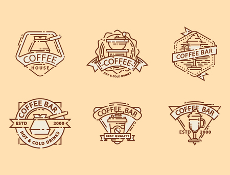 Coffee badge food thin line lettering for restaurant, cafe menu coffee house and shop sticker vector.のイラスト素材