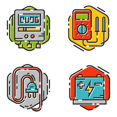 Energy outline colorful style and resource icon set vector illustration electricity industrial current.のイラスト素材