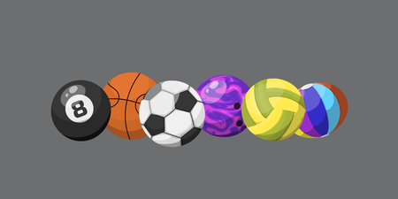 Sport balls isolated tournament win round basket soccer equipment and recreation leather group traditional different design vector illustration. American many hobbies activity symbol.のイラスト素材