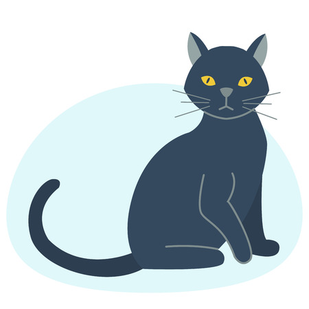 Cute black cat character funny animal domestic kitten pet feline portrait vector illustration.のイラスト素材
