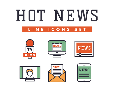 Hot news icons flat style colorful set icon illustration.のイラスト素材