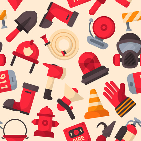 Set of designed firefighter elements protection vector illustration seamless patternのイラスト素材