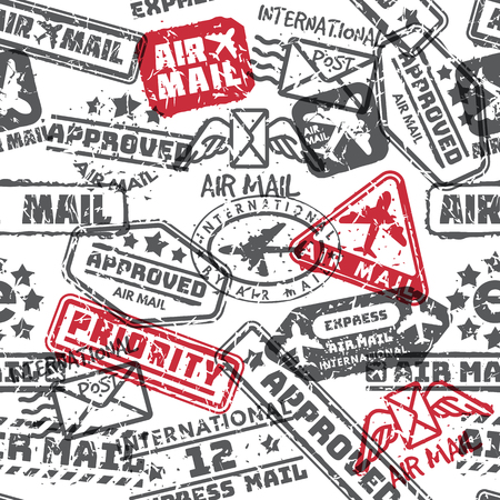 Vector set of vintage postage mail stamps isolated seamless patternのイラスト素材