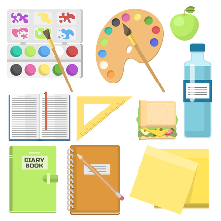 School supplies children stationary educational accessory student notebook vector illustration.のイラスト素材